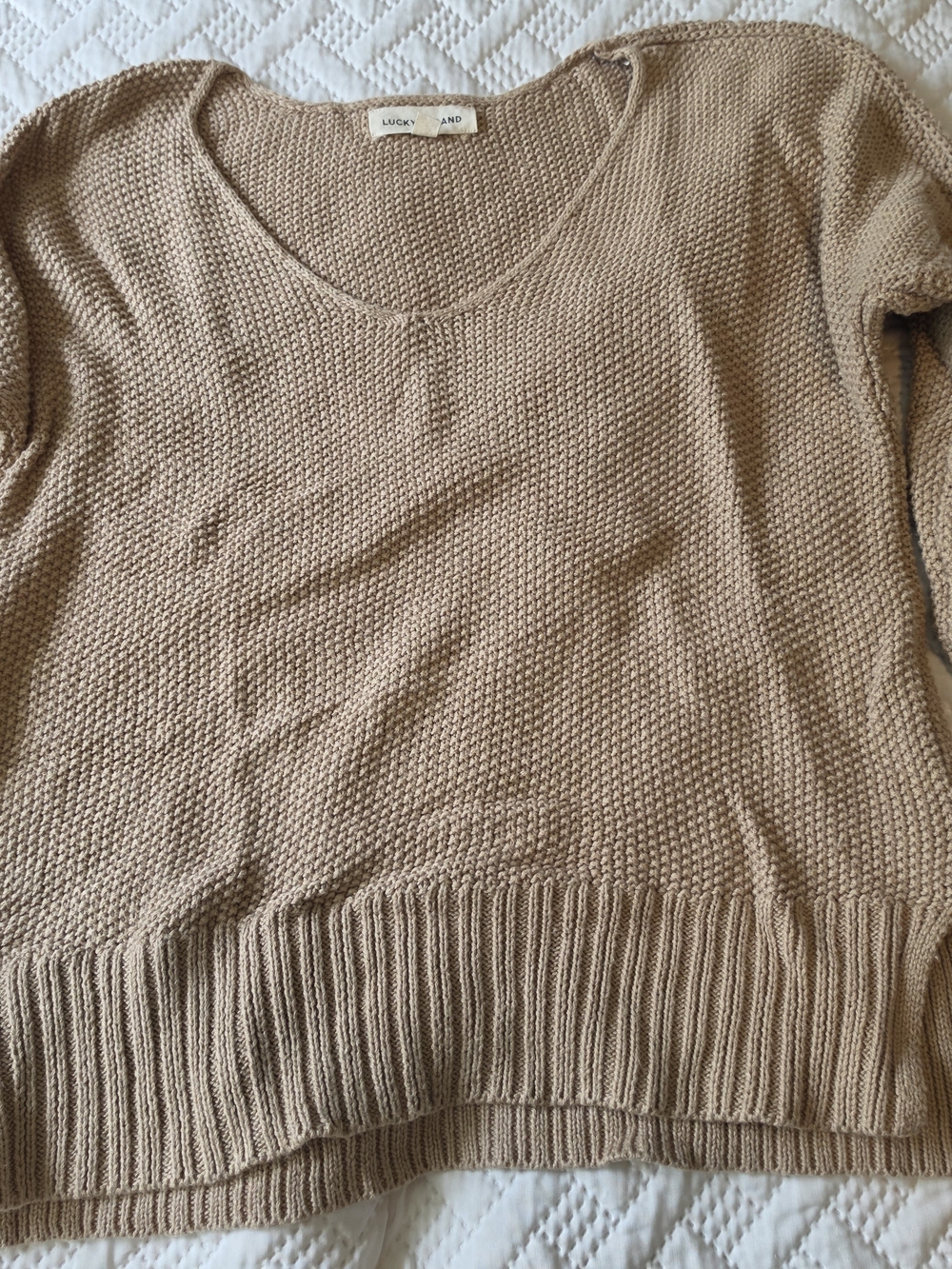 Lucky Brand Women's V-Neck Sweater in Taupe Beige - Picture 4 of 4